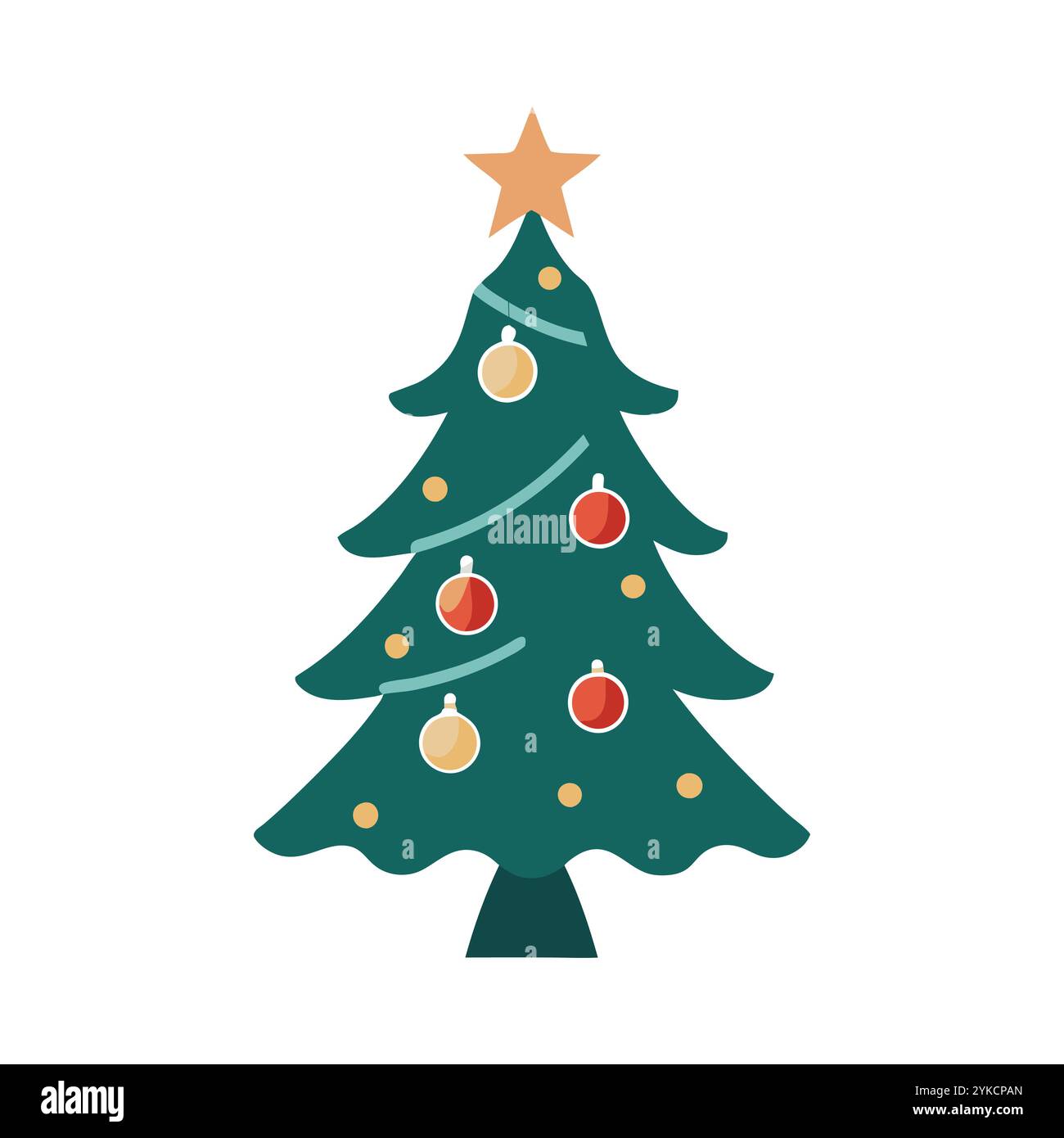 Silhouette d'un arbre de Noël avec des branches ornées d'ornements et une étoile brillante sur le dessus. Illustration de Vecteur