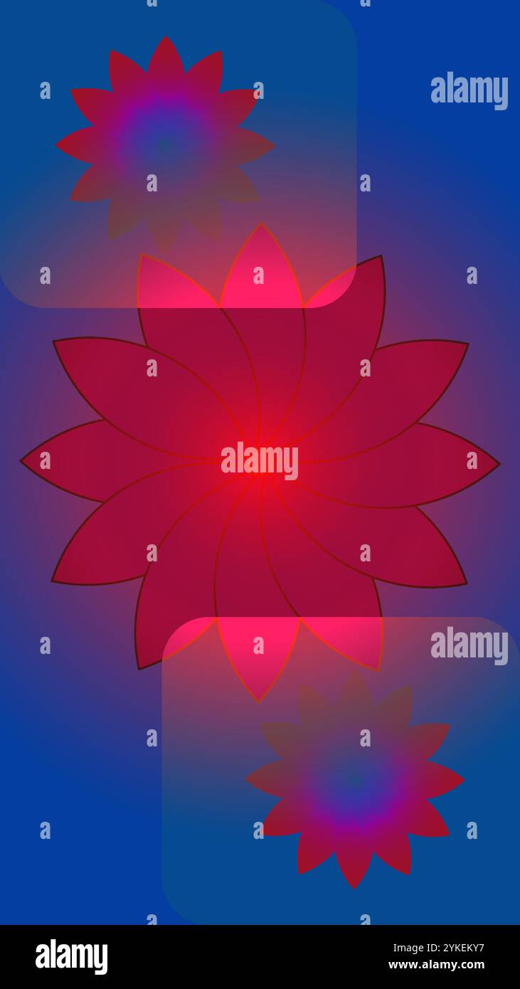 Fond bleu vertical abstrait avec fleur rouge florale Illustration de Vecteur