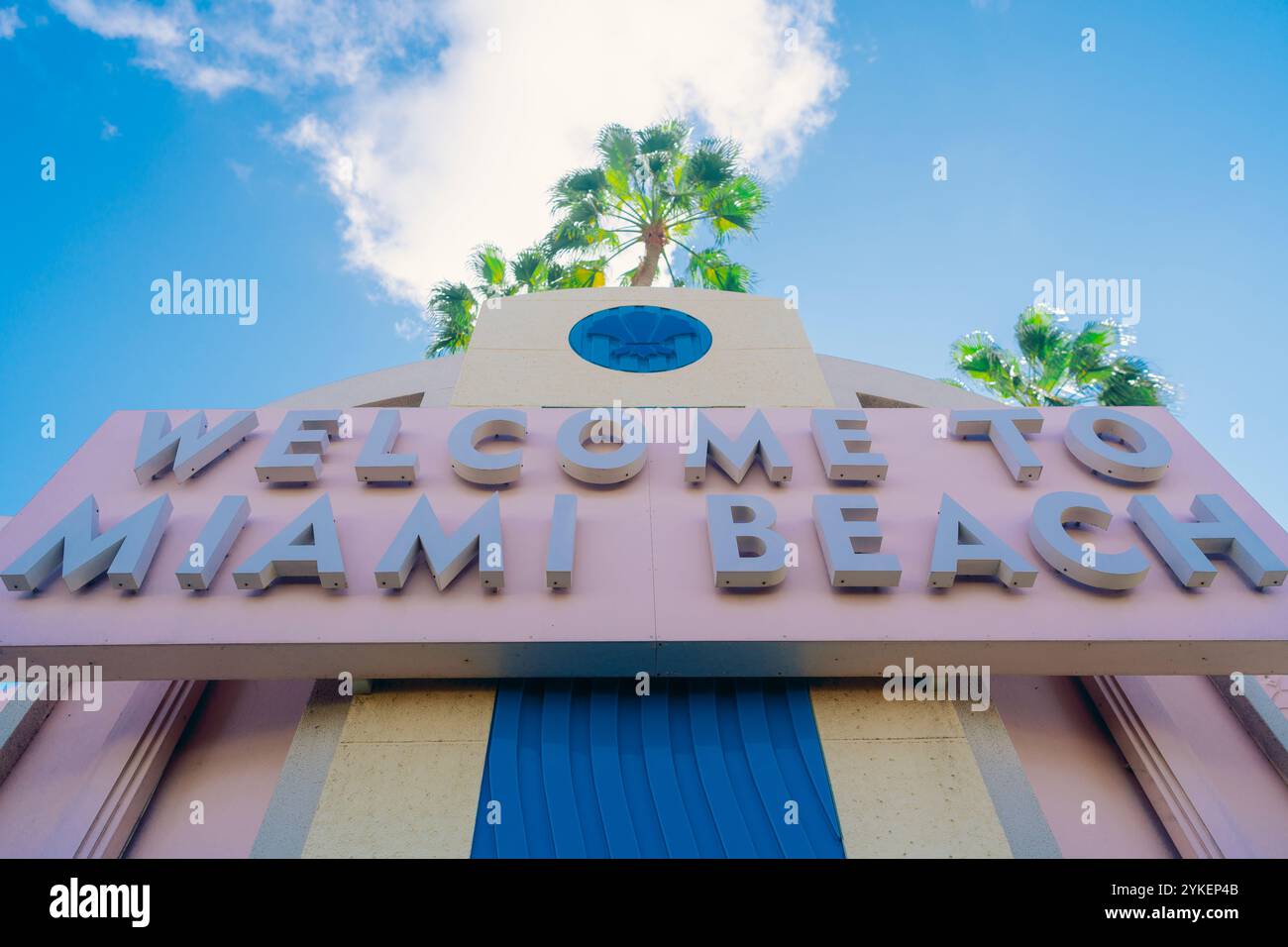 Signe sur la plage bienvenue Miami Banque D'Images