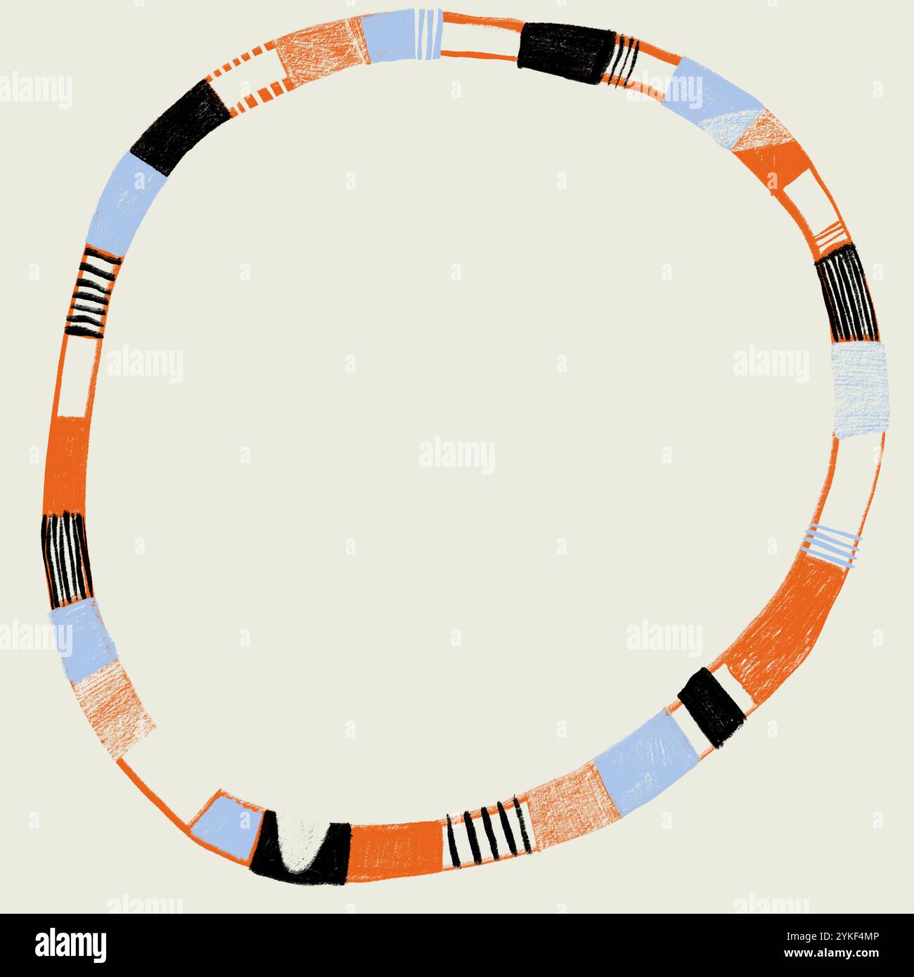 Une illustration abstraite présente un design circulaire avec des couleurs inspirées du désert terreux en orange, noir et bleu les éléments géométriques créent un mode Banque D'Images