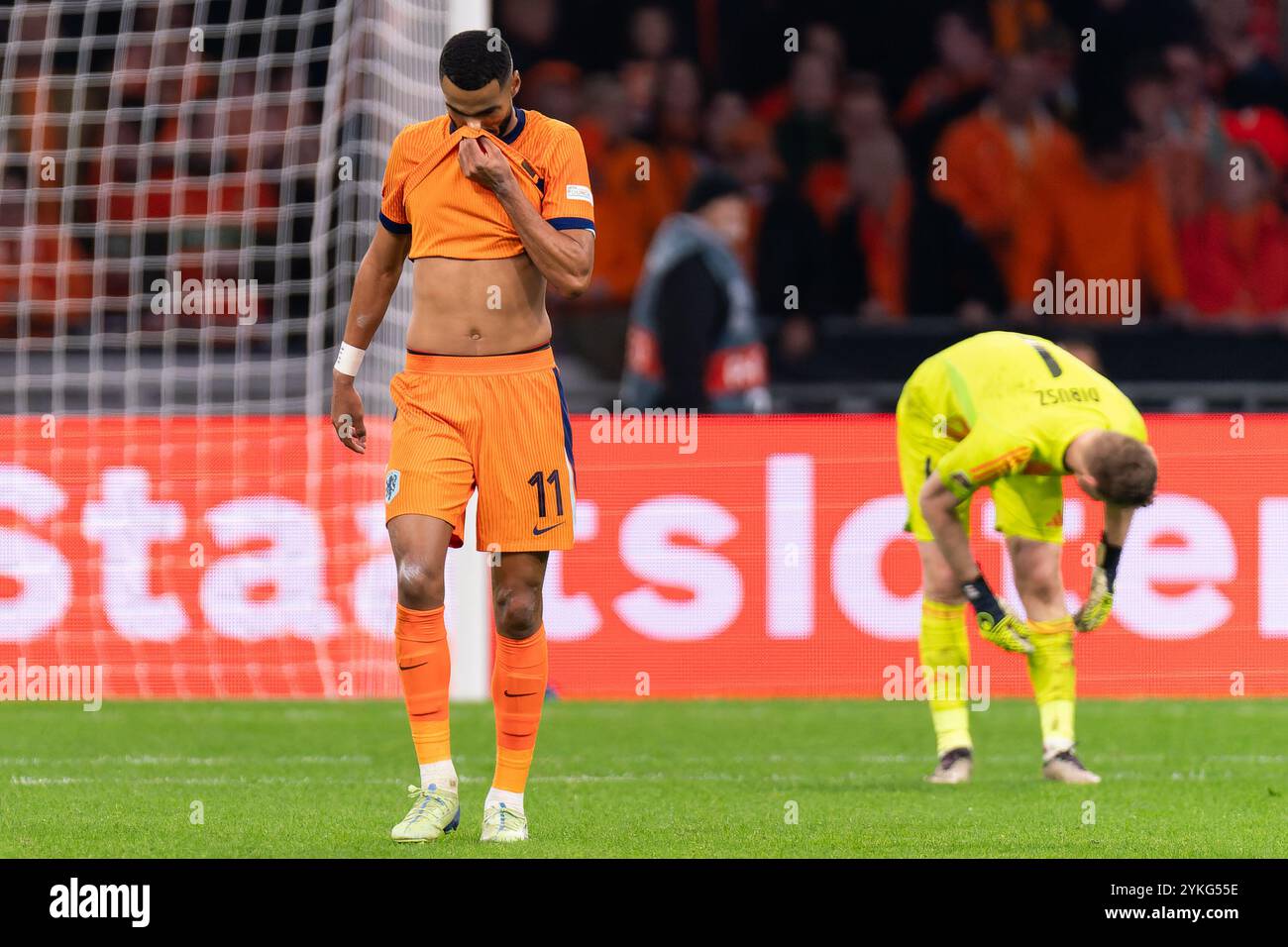 Amsterdam, pays-Bas. 16 novembre 2024. AMSTERDAM, PAYS-BAS - 16 NOVEMBRE : Cody Gakpo, des pays-Bas, réagit lors du match du Groupe A3 de l'UEFA Ligue des Nations 2024/25 Ligue A entre les pays-Bas et la Hongrie à la Johan Cruijff Arena le 16 novembre 2024 à Amsterdam, pays-Bas. (Photo de Joris Verwijst/Orange Pictures) crédit : Orange pics BV/Alamy Live News Banque D'Images