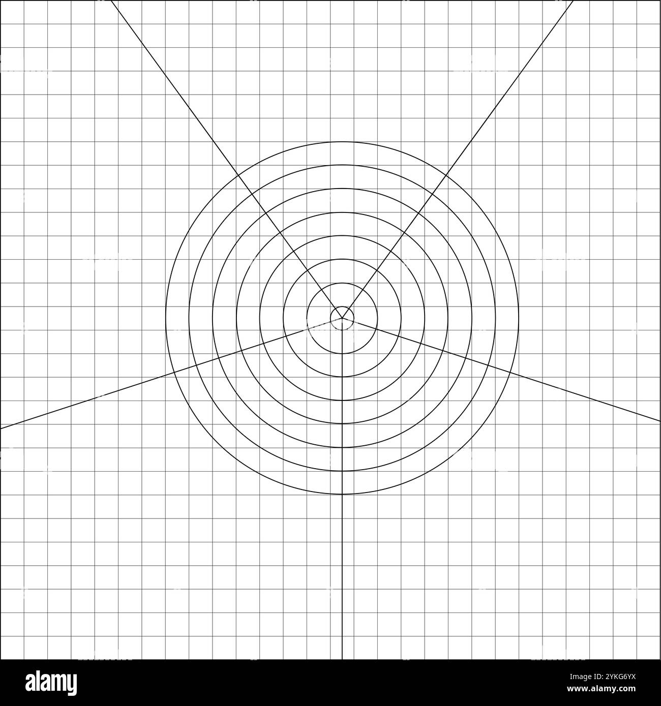 Image de la cible faite de cercles divisés en sections égales à partir du point central sur la feuille de papier damier du cahier. Feuille de papier scolaire doublée dans un cag Illustration de Vecteur