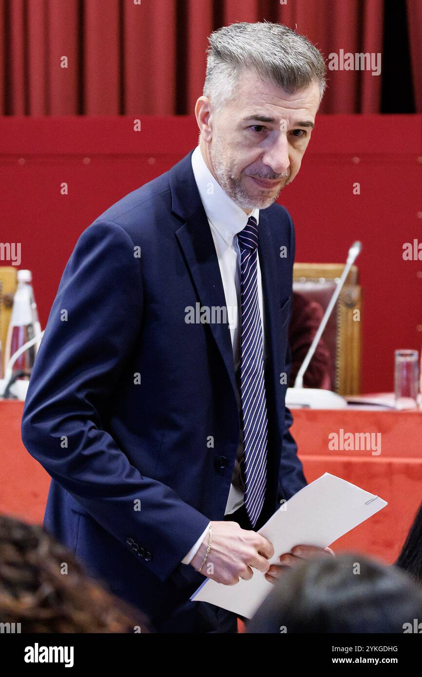 Roma, Italie. 18 novembre 2024. Gino Cecchettin durante la presentazione della Fondazione Giulia Cecchettin nella Sala della Regina della Camera dei deputati, Roma, Luned&#xec;, 18 novembre 2024 (Foto Roberto Monaldo/LaPresse) Gino Cecchettin lors de la présentation de la Fondation Giulia Cecchettin, Rome, lundi 18 novembre 2024 (photo de Roberto Monaldo/LaPresse) crédit : Alamy Live News/LaPresse Banque D'Images