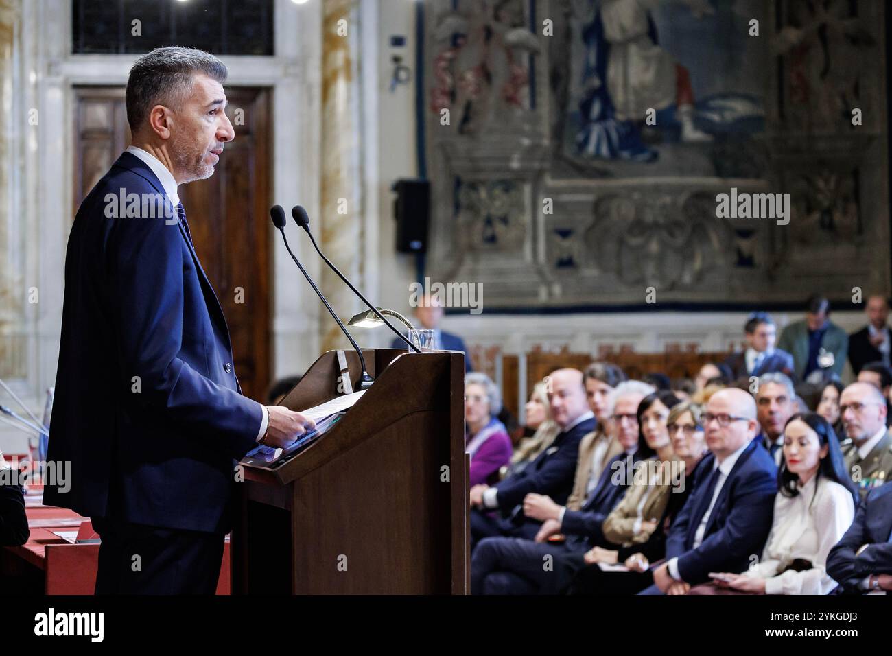 Roma, Italie. 18 novembre 2024. Gino Cecchettin durante la presentazione della Fondazione Giulia Cecchettin nella Sala della Regina della Camera dei deputati, Roma, Luned&#xec;, 18 novembre 2024 (Foto Roberto Monaldo/LaPresse) Gino Cecchettin lors de la présentation de la Fondation Giulia Cecchettin, Rome, lundi 18 novembre 2024 (photo de Roberto Monaldo/LaPresse) crédit : Alamy Live News/LaPresse Banque D'Images