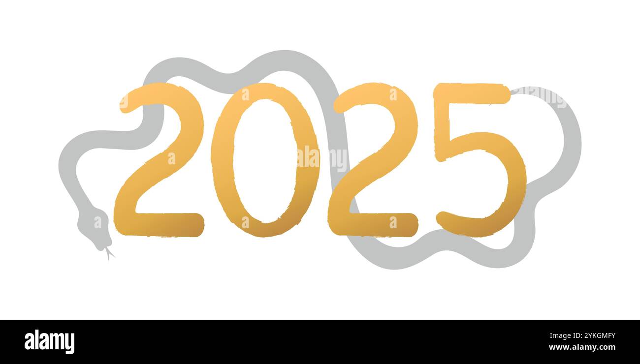 Bonne année 2025. Année du serpent. Numéros dorés dessinés à la main sur la silhouette de serpent. Illustration vectorielle Illustration de Vecteur