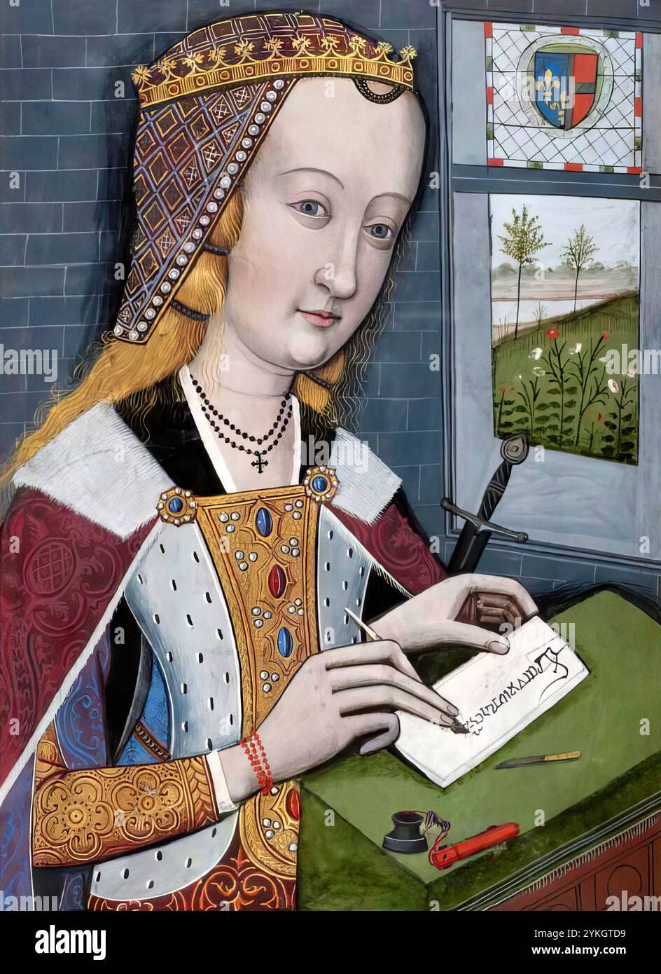 Phaedra, (Phaidra ou Fedra), une princesse crétoise, écrivant à son beau-fils Hippolyte ou Hippolyt, des Héroides (les Héroïnes) ou Epistulae Héroidum (lettres d'Héroïnes), poèmes composés par Ovide (Publius Ovidius naso), mythologie grecque et romaine, éditée numériquement d'après robinet Testard Banque D'Images