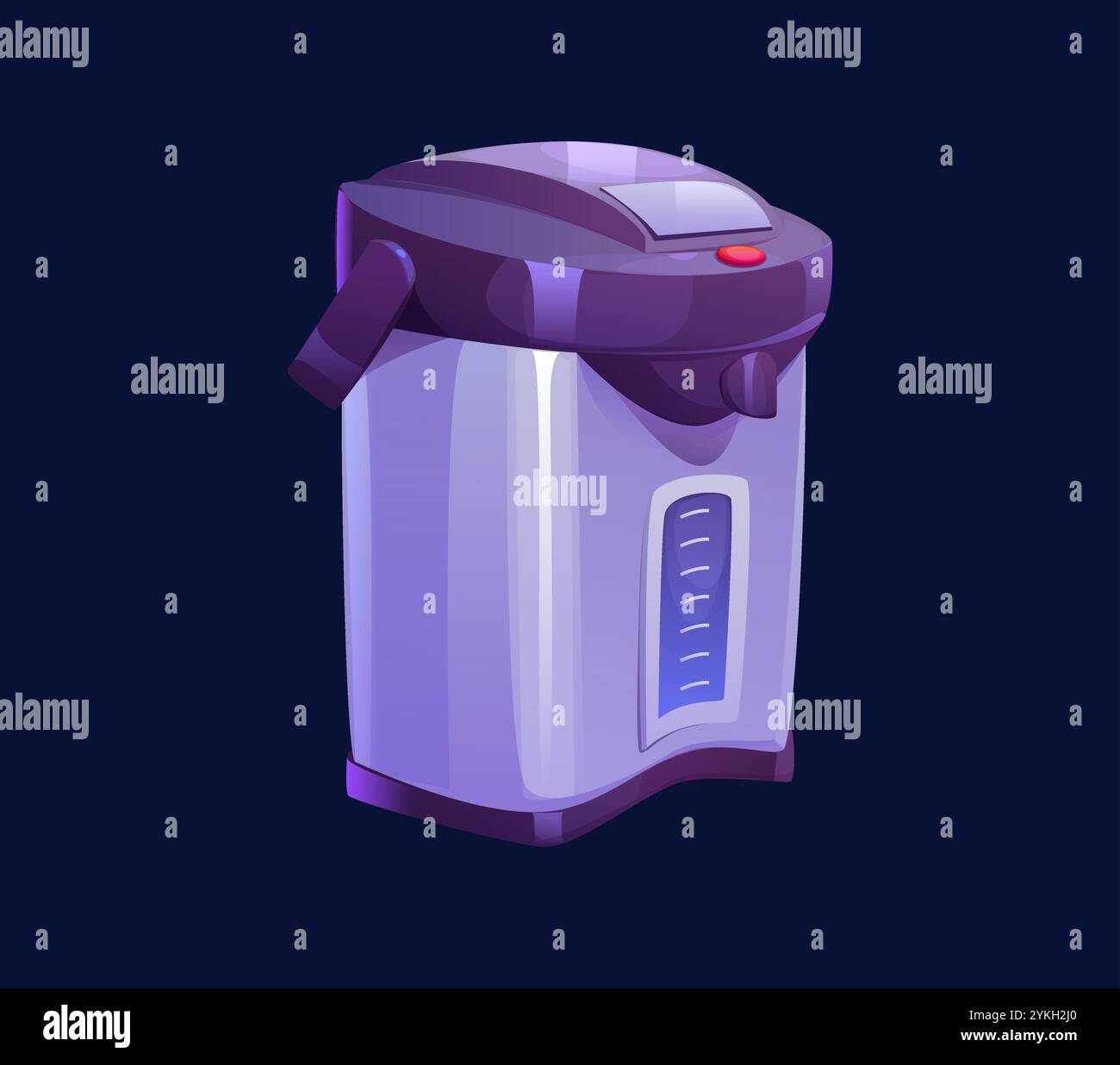 Bouilloire à thé électronique de dessin animé. Chaudière à eau électrique moderne à vecteur isolé avec bec verseur, poignée et indicateur de niveau d'eau. Appareil ménager ou dispositif mettant l'accent sur la fonctionnalité pour la cuisine Illustration de Vecteur