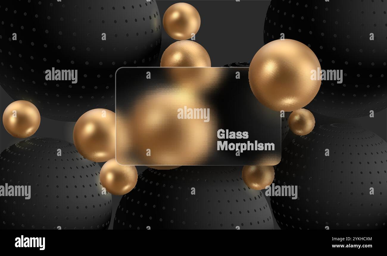 Effet de morphisme du verre. Cercles de gradient d'or sur fond noir. Morphisme de verre réaliste forme plexiglas mat. Illustration vectorielle Illustration de Vecteur