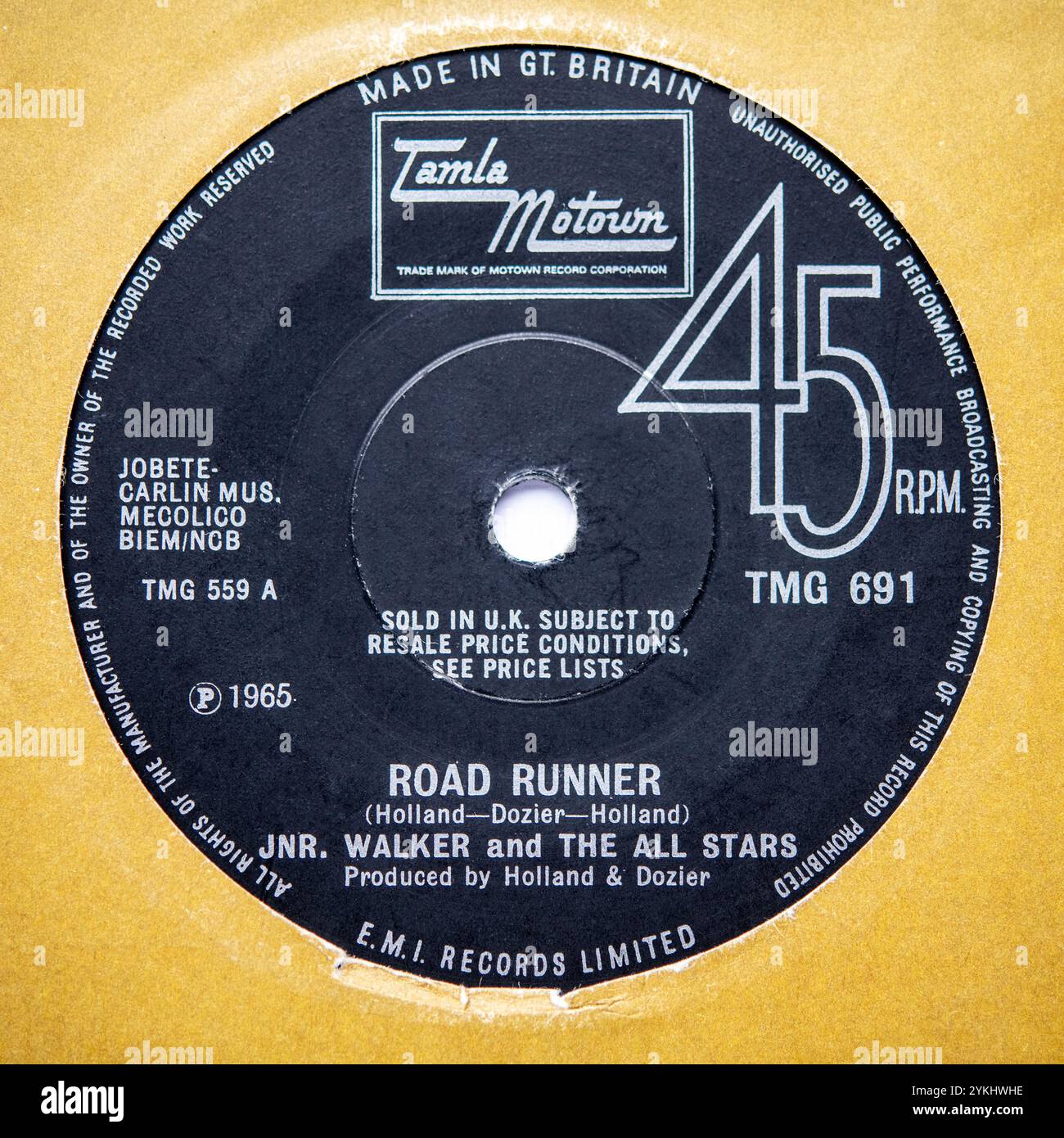 Label central de la version single de sept pouces de Road Runner par JNR Walker and the All Stars, sortie en 1965 Banque D'Images