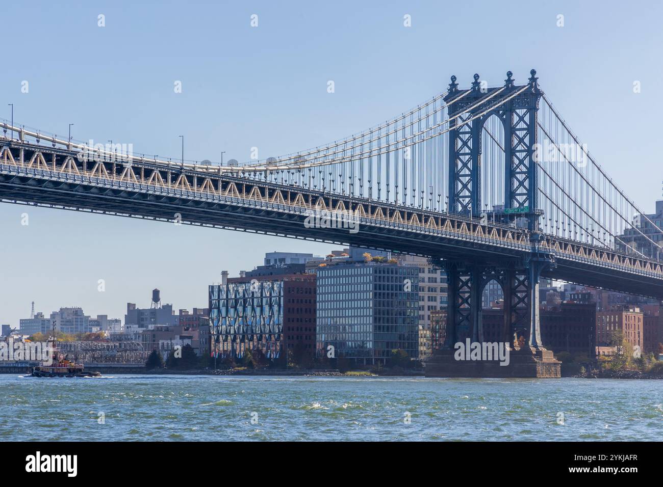 Manhattan Bridge, Brooklyn Waterfront Panorama et East River Bank vus depuis le Lower Manhattan Waterfront de New York Banque D'Images