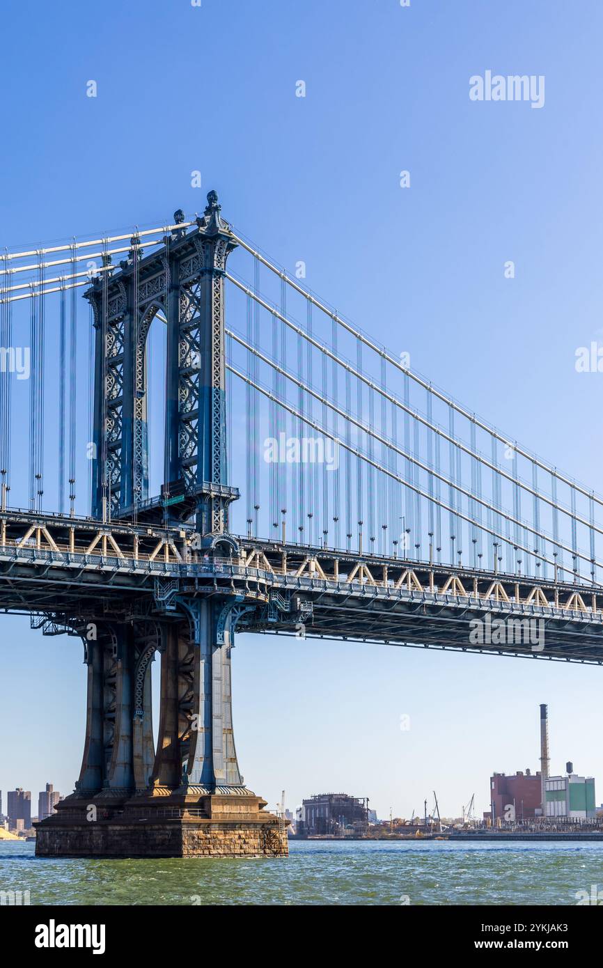 Manhattan Bridge, Brooklyn Waterfront Panorama et East River Bank vus depuis le Lower Manhattan Waterfront de New York Banque D'Images