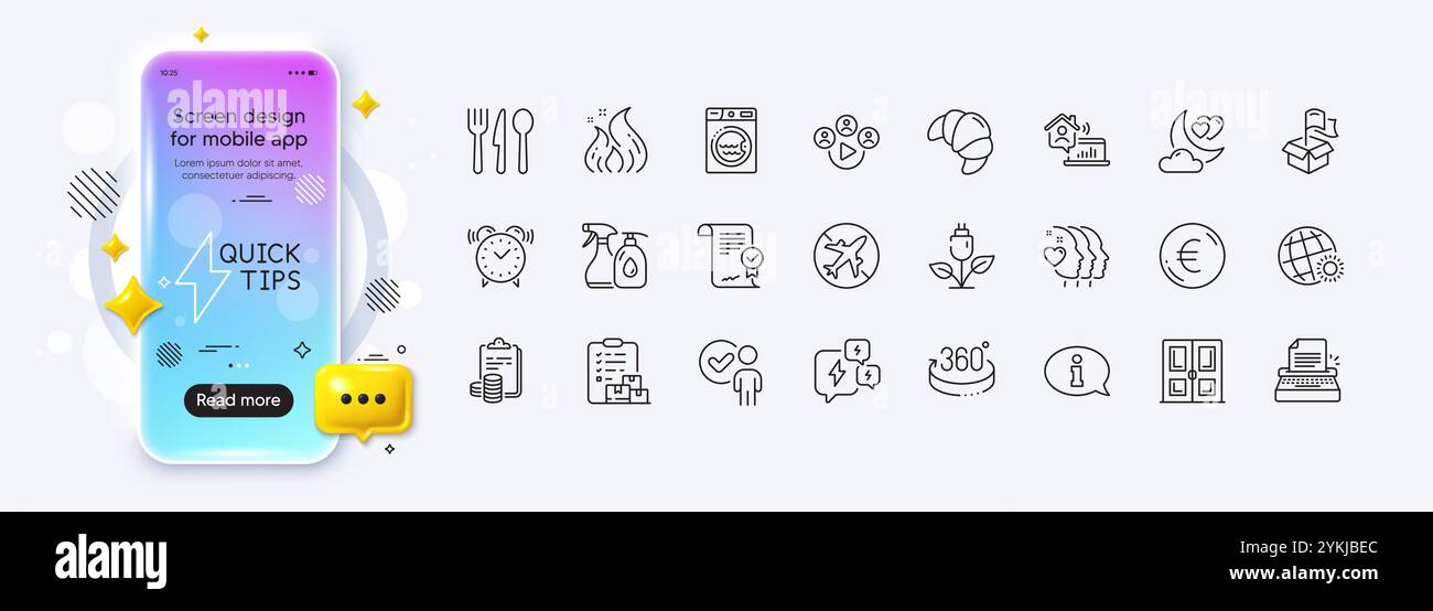 360 degrés, accord approuvé et icônes de ligne de personne de vérification pour l'application Web. Vecteur d'icône de pictogramme Illustration de Vecteur