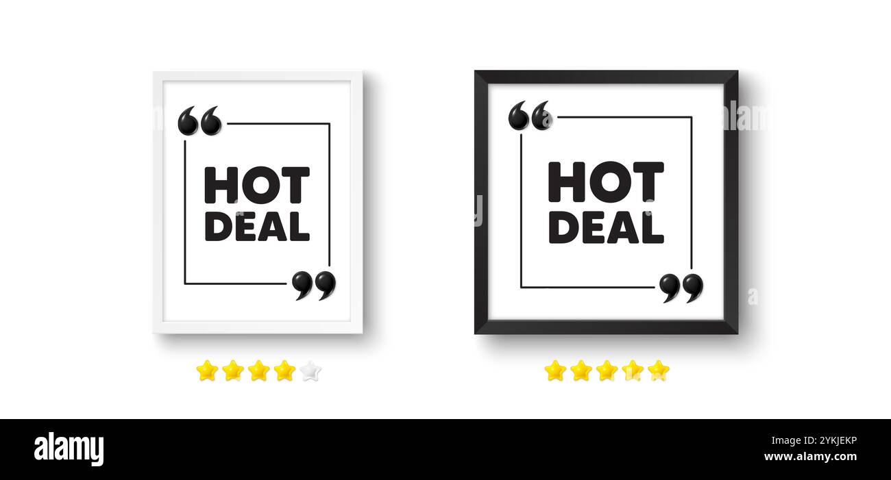 Symbole Hot Deal. Affiche de prix d'offre spéciale. Cadre photo avec icône de citation 3D. Vecteur Illustration de Vecteur