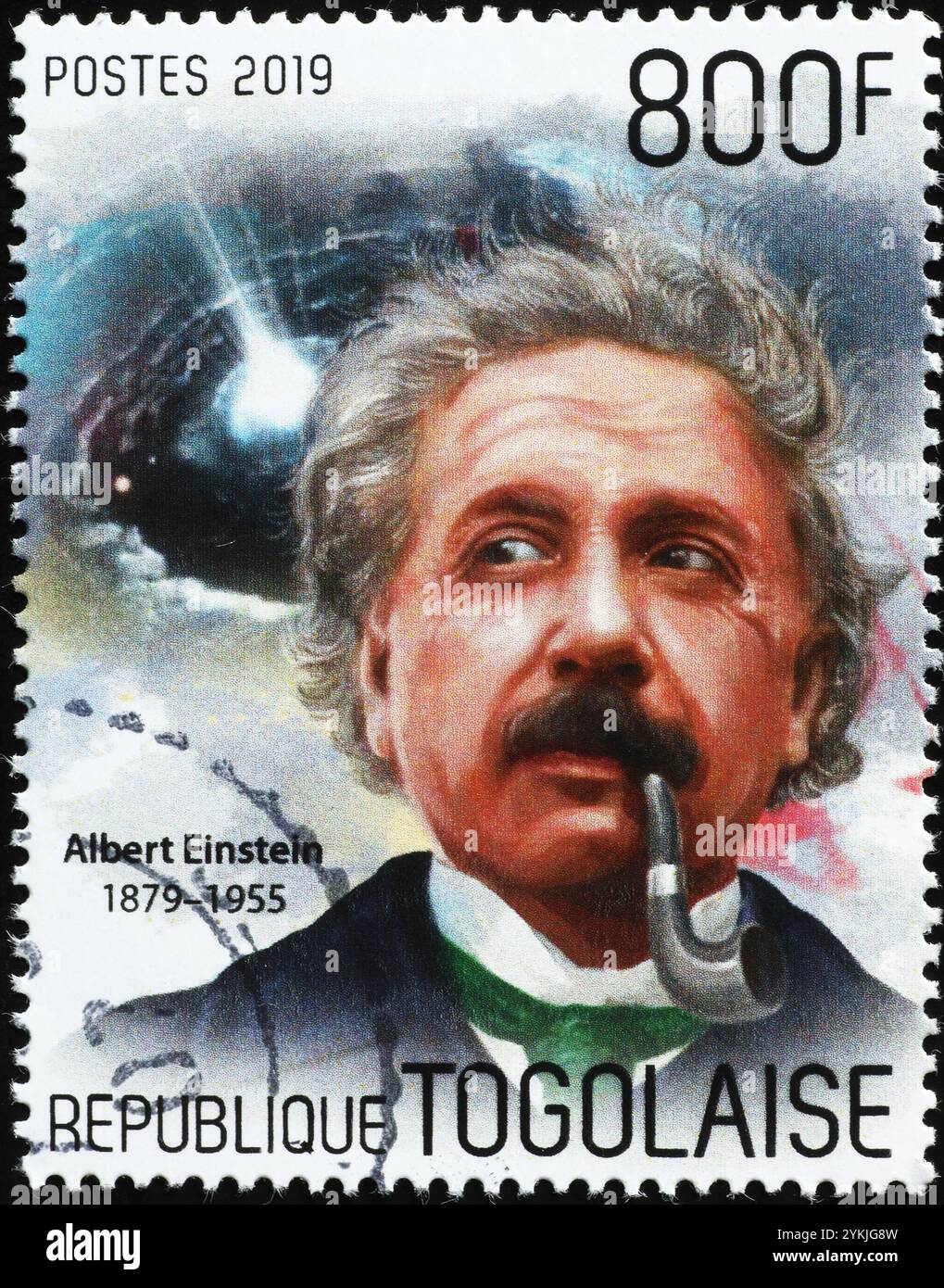 Portrait d'Einstein avec pipe sur timbre-poste Banque D'Images