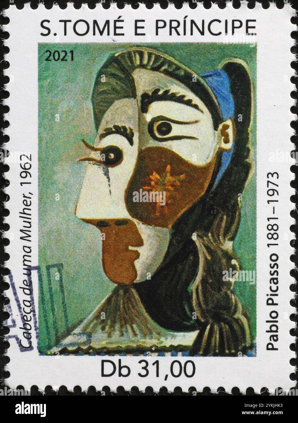 Portrait surréaliste d'une femme par Pablo picaasso sur timbre de Sao Tomé Banque D'Images