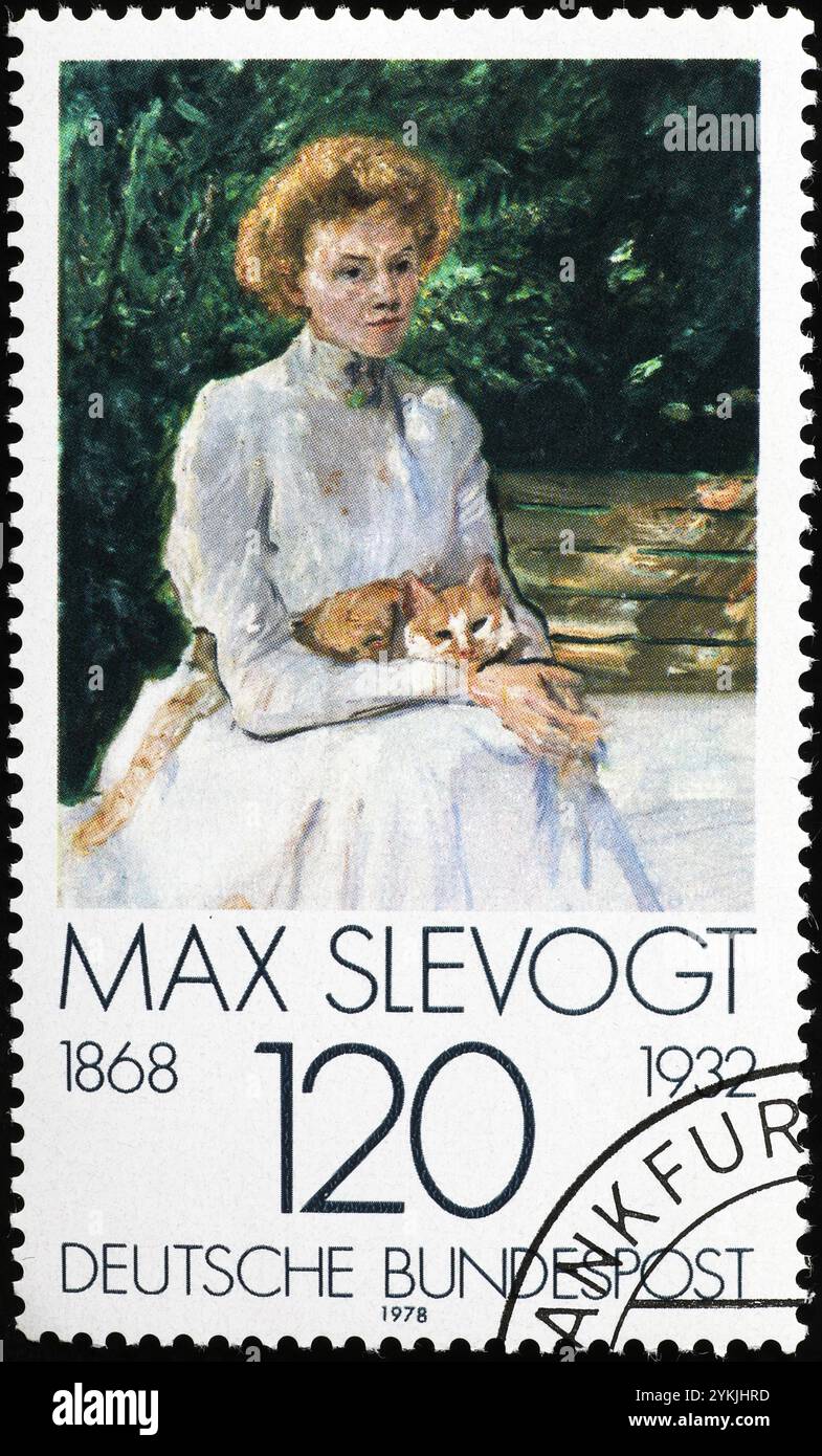 Femme représentée par Max Slevogt sur timbre-poste allemand Banque D'Images