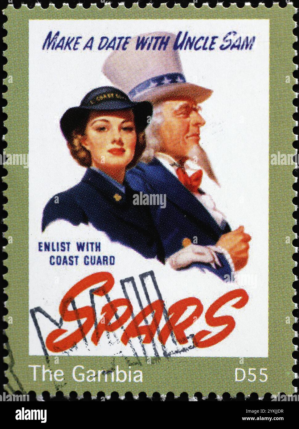 Garde-côtes recrutant affiche vintage sur timbre-poste Banque D'Images