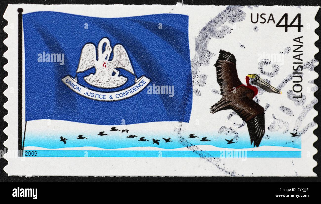Drapeau de la Louisiane sur timbre-poste américain Banque D'Images