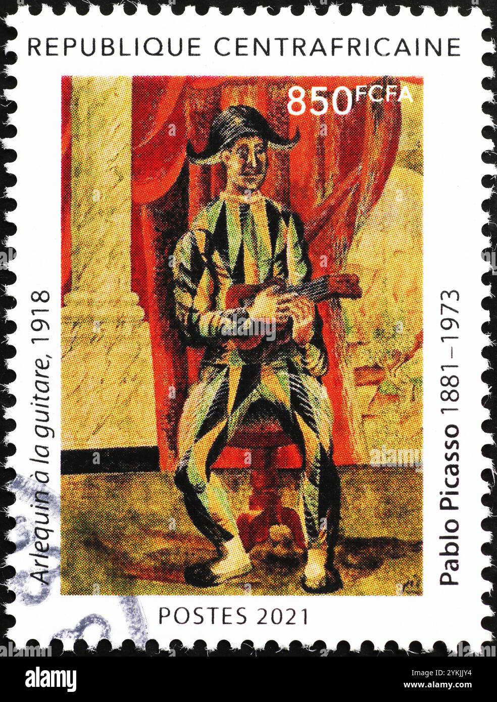 Arlequin par Pablo Picasso sur timbre-poste Banque D'Images