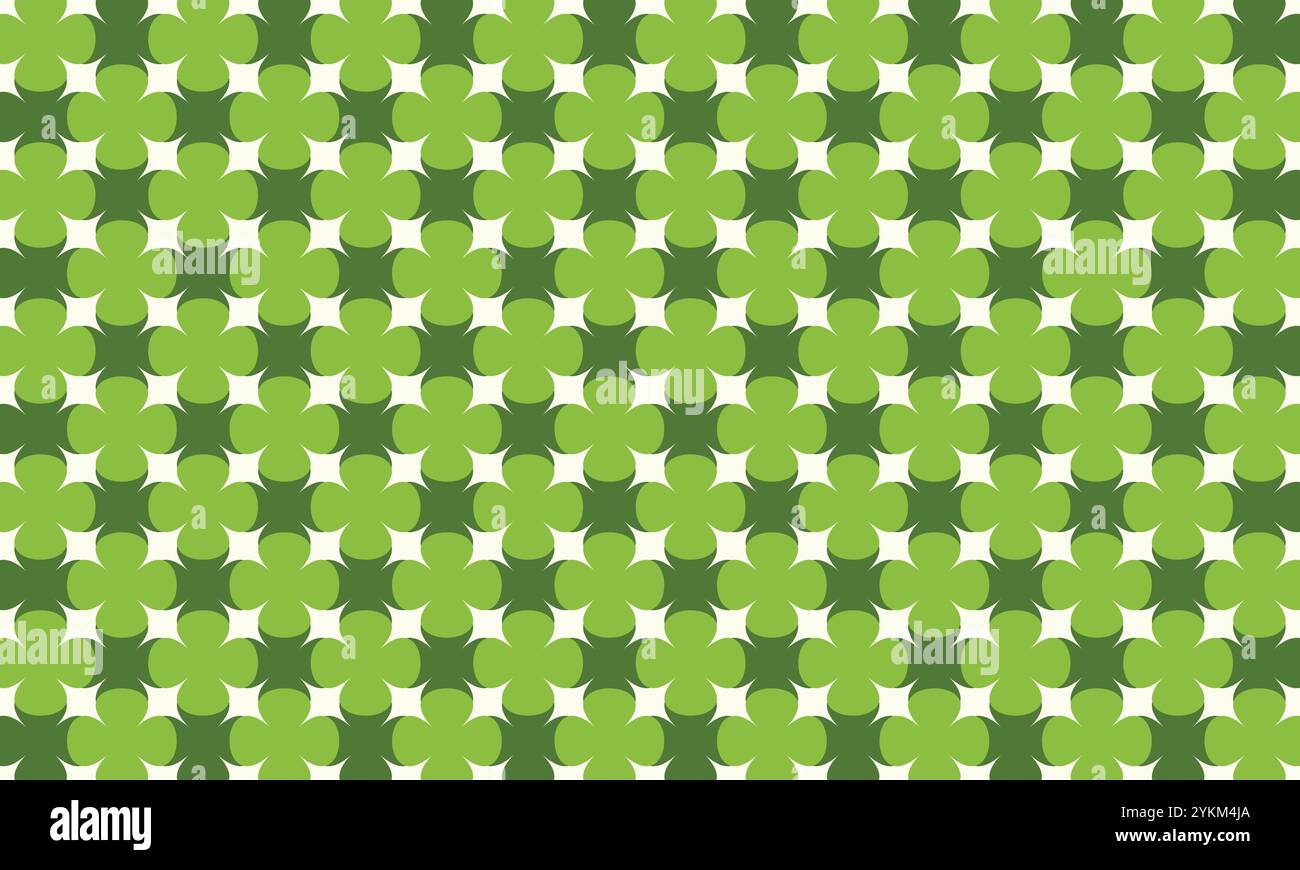 Motif géométrique vert et blanc complexe avec carrés et cercles qui se chevauchent. Arrière-plan abstrait des formes alternées Illustration de Vecteur