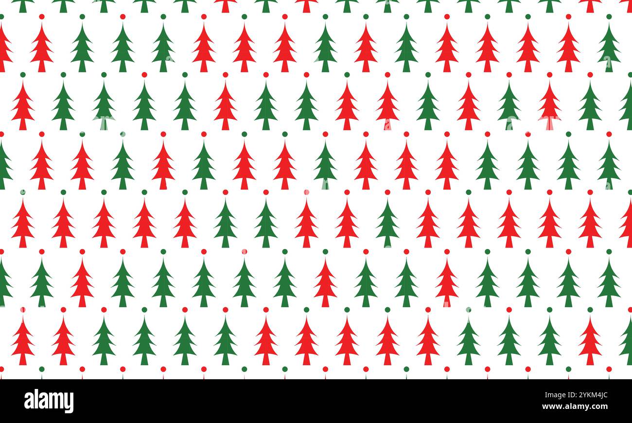 Motif arbre de Noël sans couture. Design festif rouge et vert pour les arrière-plans, le papier peint, les tissus et l'emballage Illustration de Vecteur
