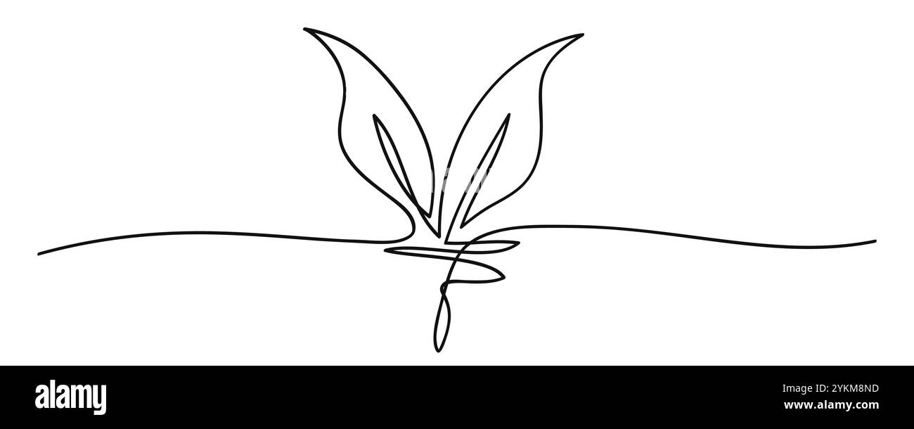 Culture Sprout et Leaves One Line Art . Main - illustration vectorielle dessinée Illustration de Vecteur