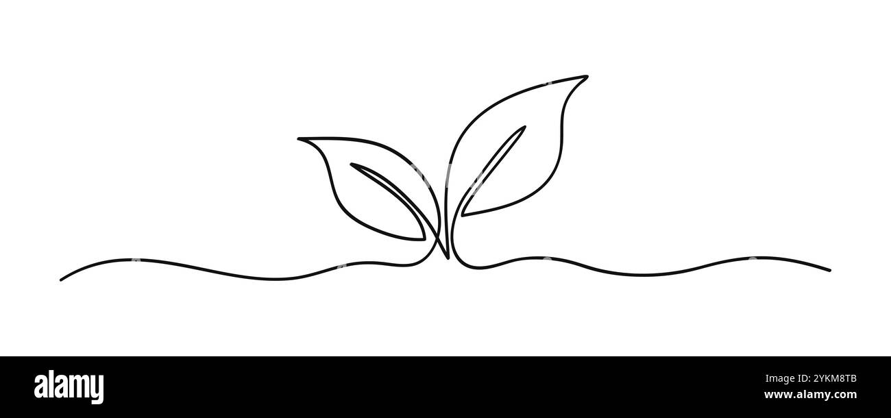 Culture Sprout et Leaves One Line Art . Main - illustration vectorielle dessinée Illustration de Vecteur