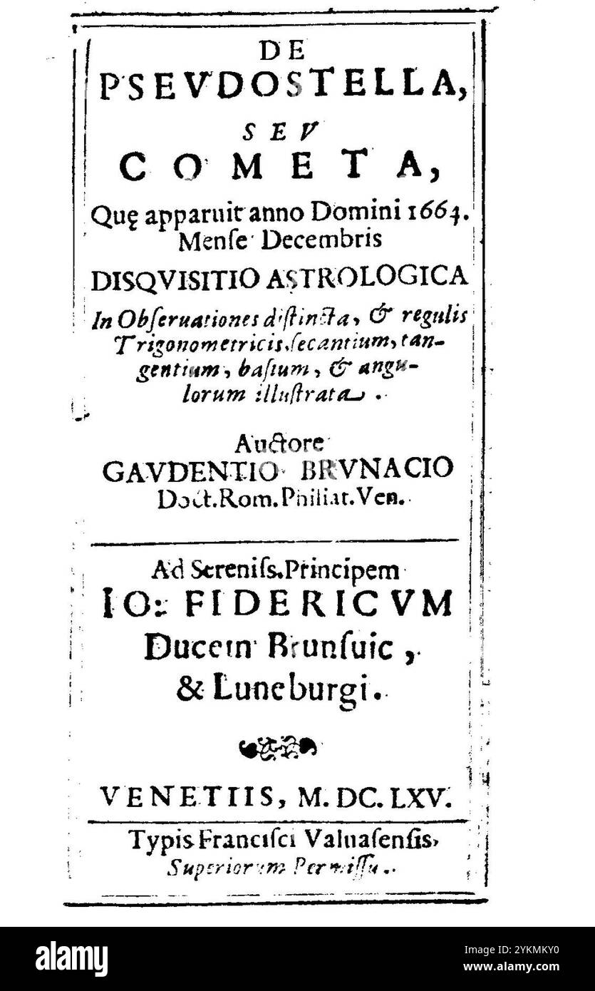 Brunacci, Gaudenzio – de pseudostella, seu cometa, quae apparuit anno Domini 1664, mense decembris, 1665 Banque D'Images