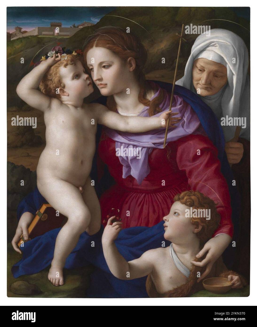 Vierge et enfant avec STS. Elizabeth et Jean-Baptiste par Agnolo Bronzino. Banque D'Images