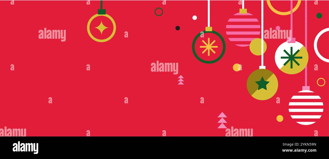 Joyeux Noël design moderne plat, ornements de Noël et décorations de Noël. Illustration vectorielle colorée dans le style de dessin animé géométrique plat Illustration de Vecteur