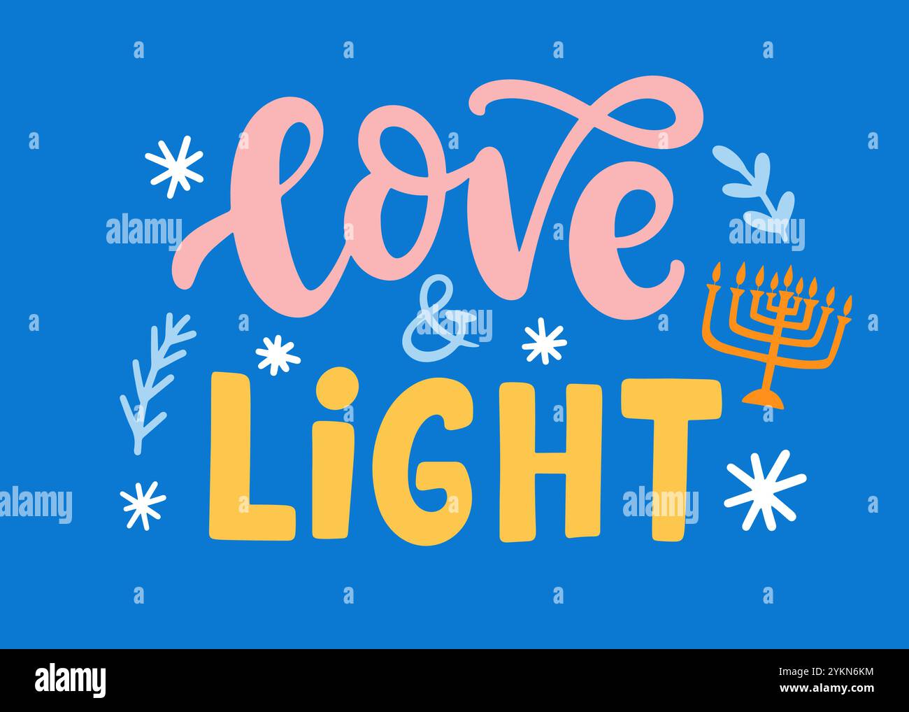 Hanukkah Love and Light lettrage à la main calligraphie Illustration de Vecteur