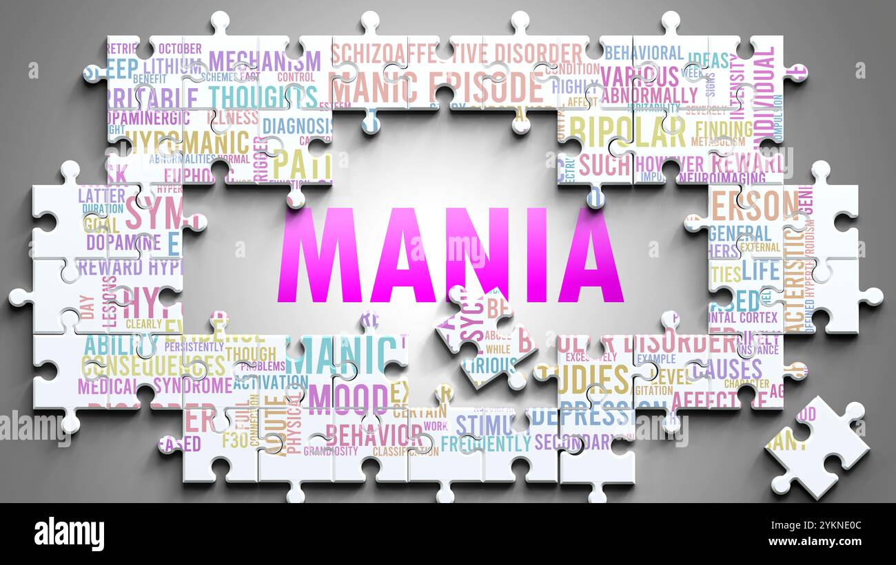 Manie étant un sujet complexe, lié à d'autres sujets importants. Banque D'Images