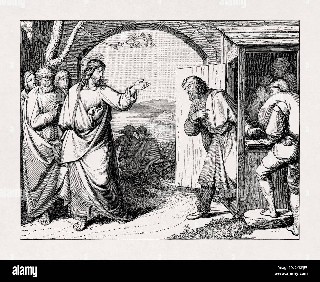 Jésus appelle Lévi au ministère. Gravure d'après une œuvre de Johann Friedrich Overbeck réalisée au XIXe siècle. Banque D'Images