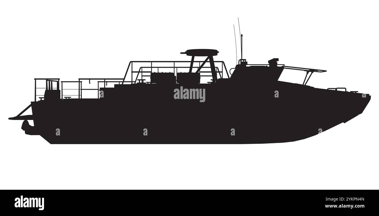 Icône Silhouette Warship. Navire militaire et navire naval. Image vectorielle isolée. Vue latérale Illustration de Vecteur