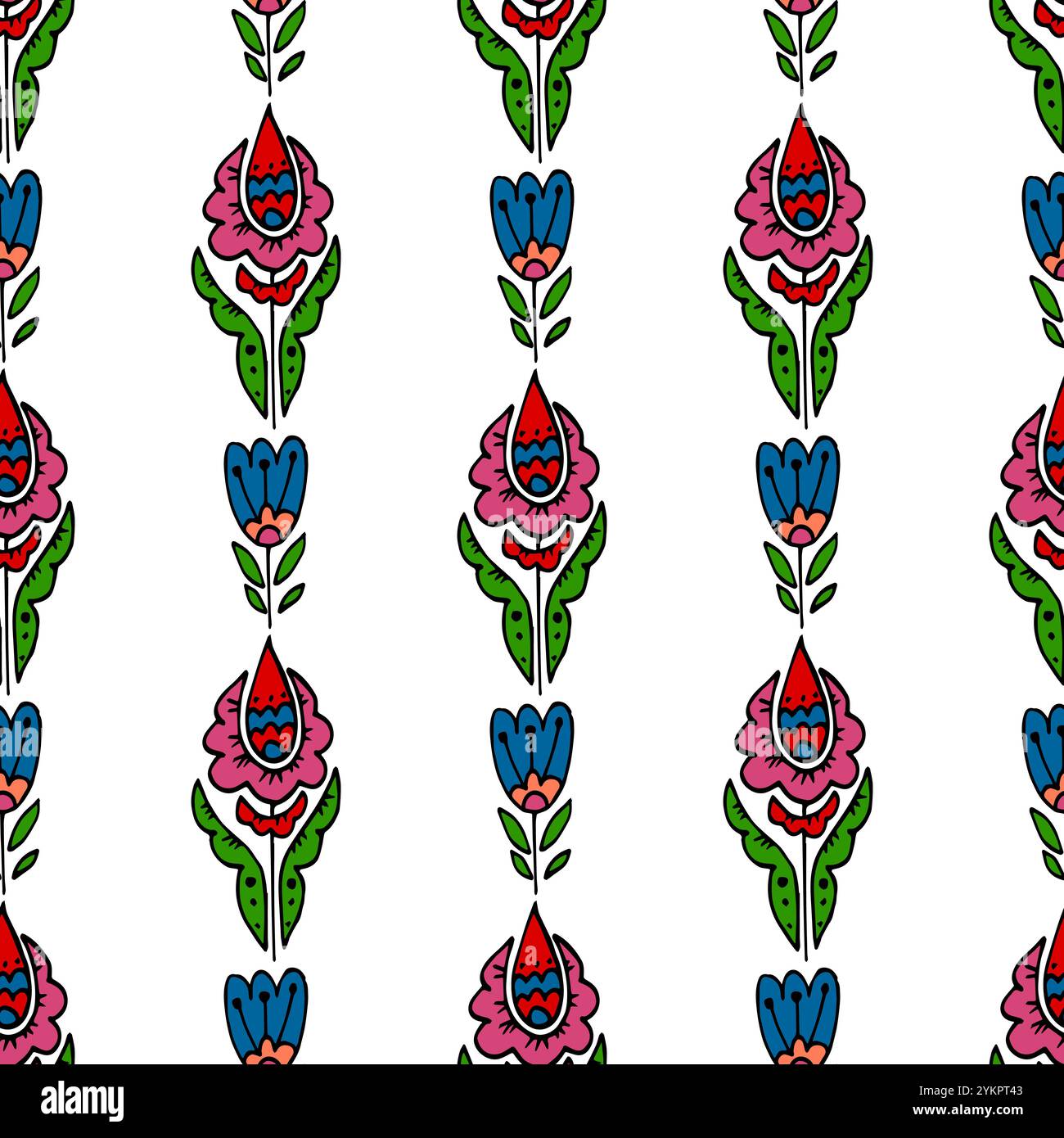 Motif sans couture. Ornement de fleurs folkloriques. Motif dans le style dessiné à la main. Imprimer pour la conception de tissu Illustration de Vecteur