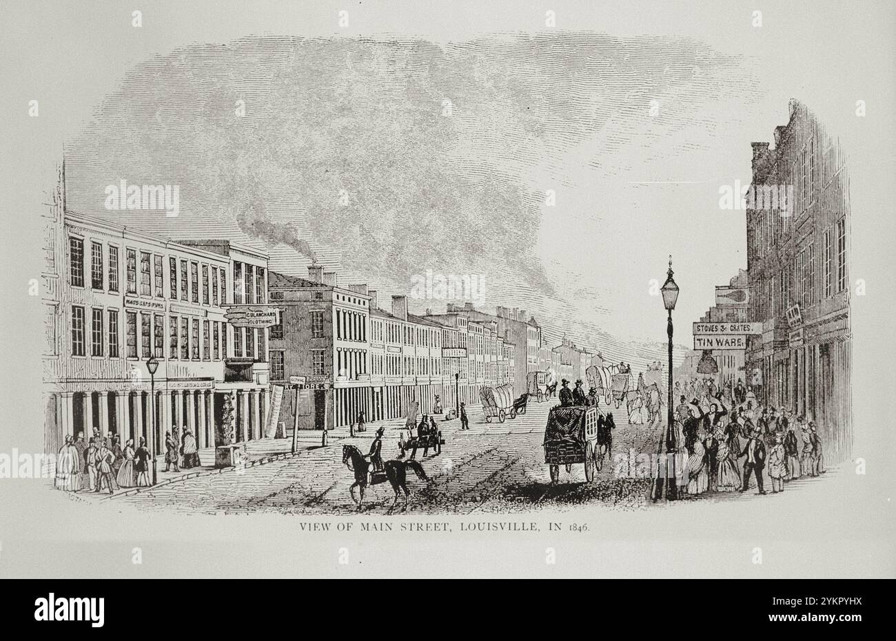 Illustration vintage de vue de main Street, Louisville, en 1846. ÉTATS-UNIS Banque D'Images