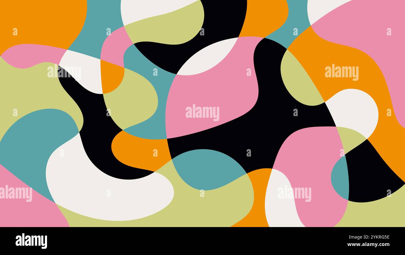 Fond abstrait amusant dans le style doodle. Design coloré simple et ludique avec des formes de superposition dessinées à la main Illustration de Vecteur