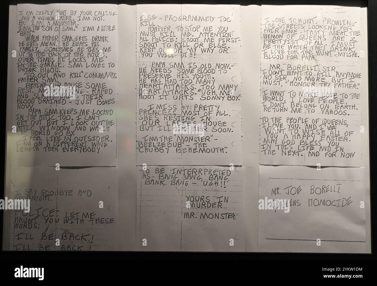 Lettre du tueur en série David Berkowitz (fils de Sam) au NYPD Banque D'Images