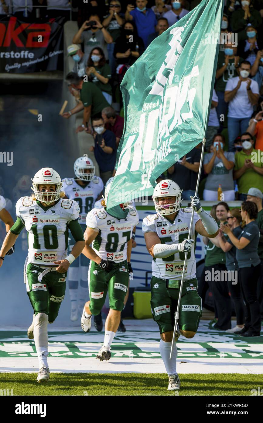 QB # 10 James Slack, TE # 87 Julian Annerwall, LB # 50 David Miletic Banque D'Images