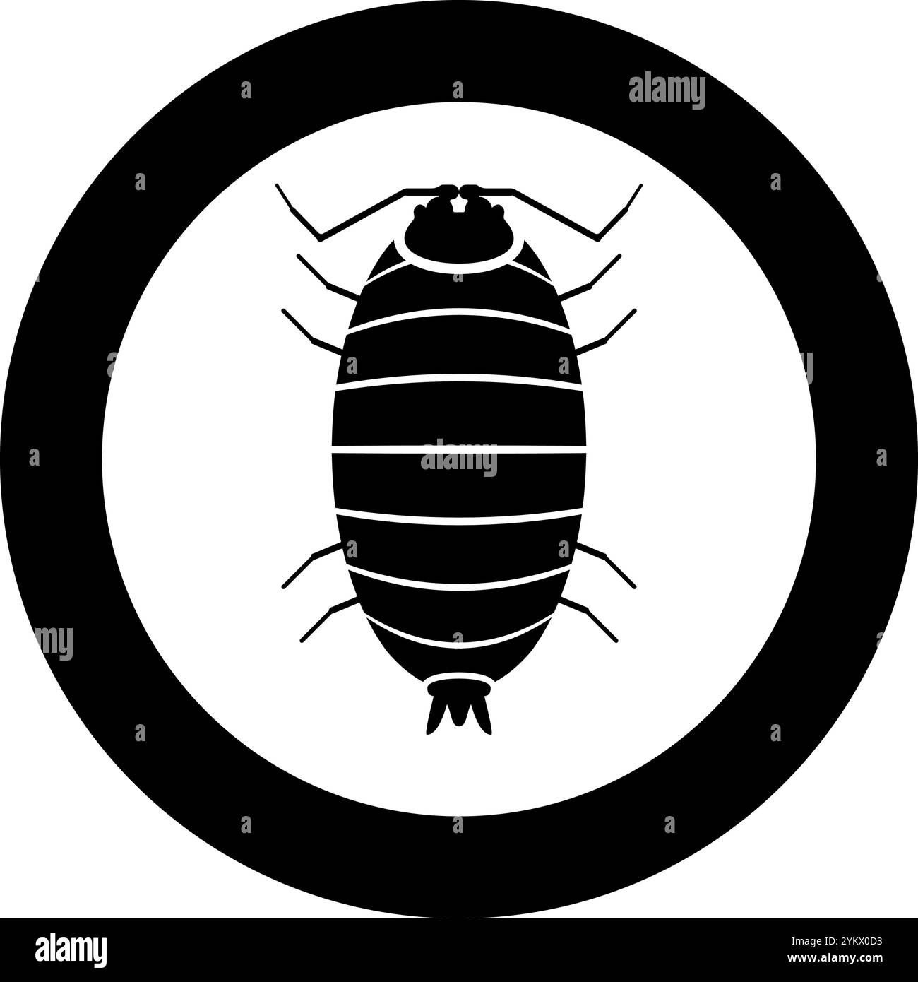 Roly poly Woodlouse porcelaine scaber woodruff icône en cercle rond noir illustration vectorielle image de contour solide style simple Illustration de Vecteur