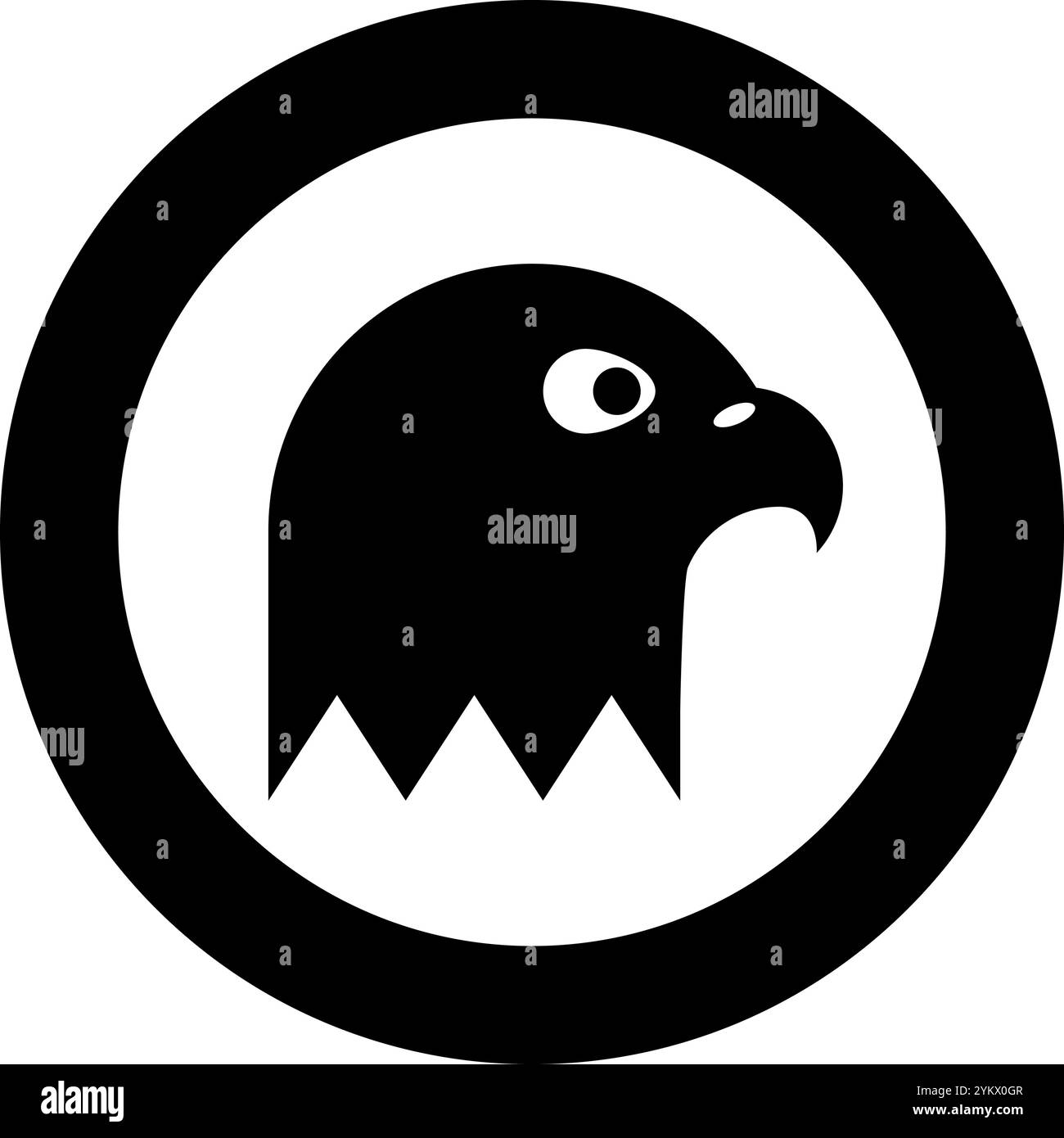 Icône de la tête de l'aigle en cercle rond noir illustration vectorielle image solide contour style simple Illustration de Vecteur