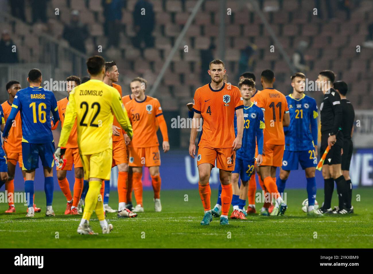 Zenica, Bosnie-Herzégovine. 19 novembre 2024. Zenica, 19-11-2024, stade Bilino Polje, UEFA Nations League football saison 2024/2025, Bosnie-Herzégovine - pays-Bas, pays-Bas joueurs après le match Bosnie-Herzégovine - pays-Bas crédit : Pro Shots/Alamy Live News Banque D'Images