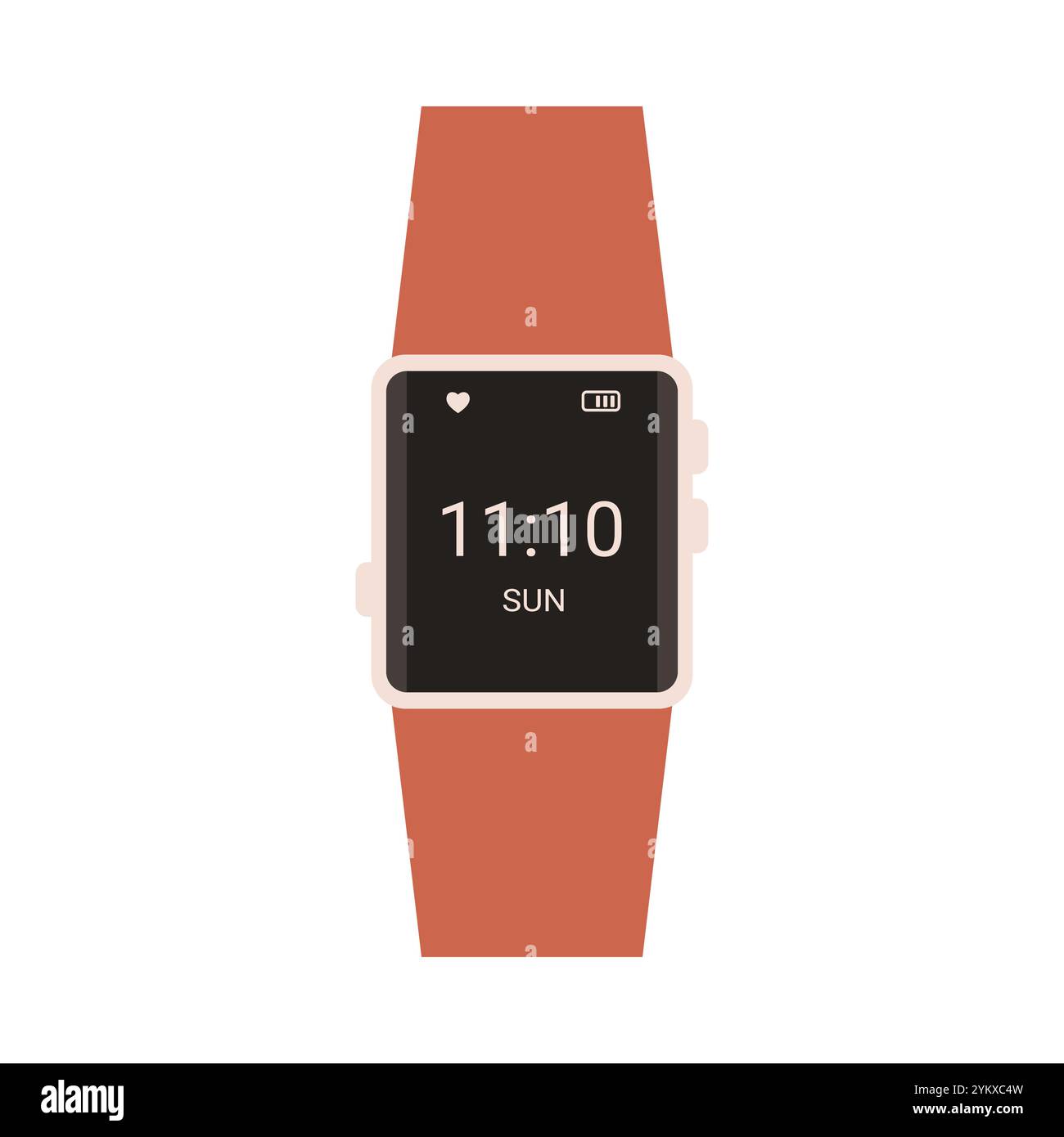 Montre-bracelet électronique avec affichage noir carré et illustration vectorielle de bracelet en cuir marron Illustration de Vecteur