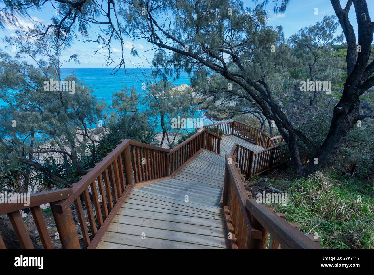 Escalier en bois sur la célèbre North gorge Walk, North Stradbroke Island, Queensland, Queensland, Queensland, Queensland, Australie Banque D'Images
