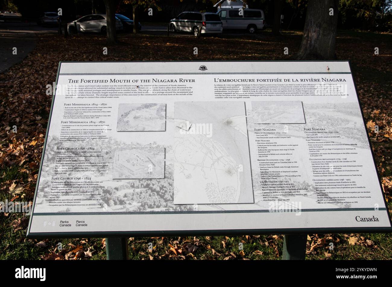 Panneau d'information sur l'embouchure fortifiée de la rivière Niagara à Mississauga Beach à Niagara-on-the-Lake, Ontario, Canada Banque D'Images