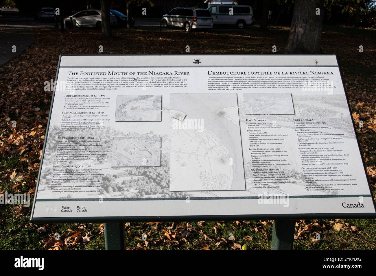 Panneau d'information sur l'embouchure fortifiée de la rivière Niagara à Mississauga Beach à Niagara-on-the-Lake, Ontario, Canada Banque D'Images