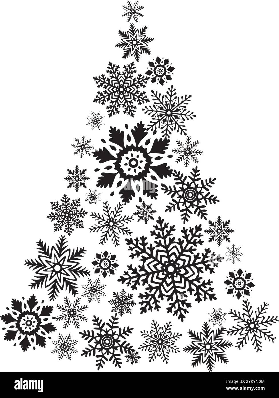 Flocons de neige en forme de sapin de noël. Illustration graphique vectorielle pour la décoration de Noël et du nouvel an. Étoiles de glace pour la conception de vacances d'hiver. Isolé Illustration de Vecteur