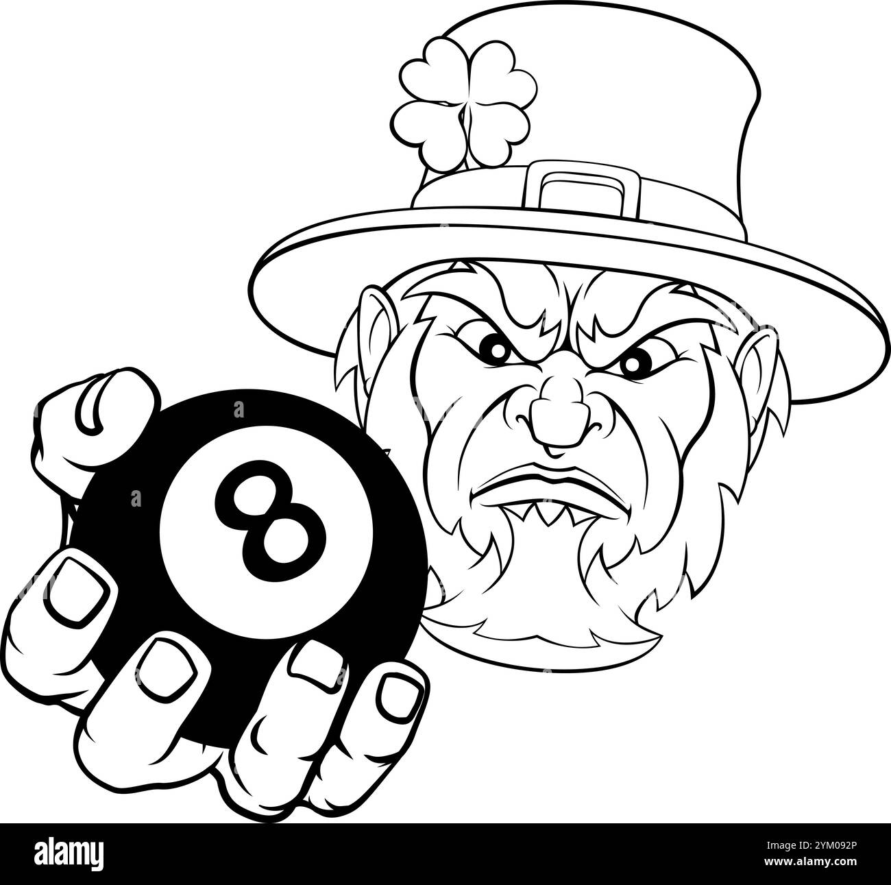 Leprechaun Pool 8 ball billard mascotte dessin animé Illustration de Vecteur