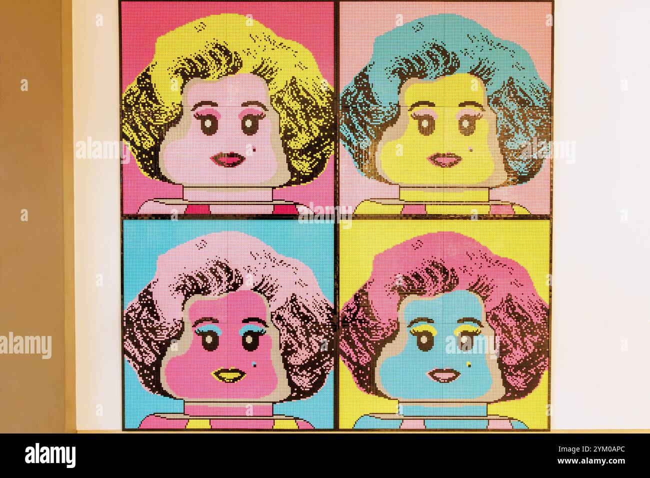 Réplique d'art Andy Warhol avec des briques Lego colorées Banque D'Images