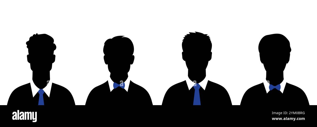 Silhouettes d'homme abstraites en cravate et noeud papillon. Avatars à silhouette masculine foncée. Illustration vectorielle Illustration de Vecteur
